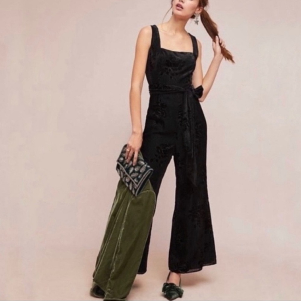 Moulinette Soeurs Anthropologie Velvet‎ Burnout Floral Stripe Jumpsuit